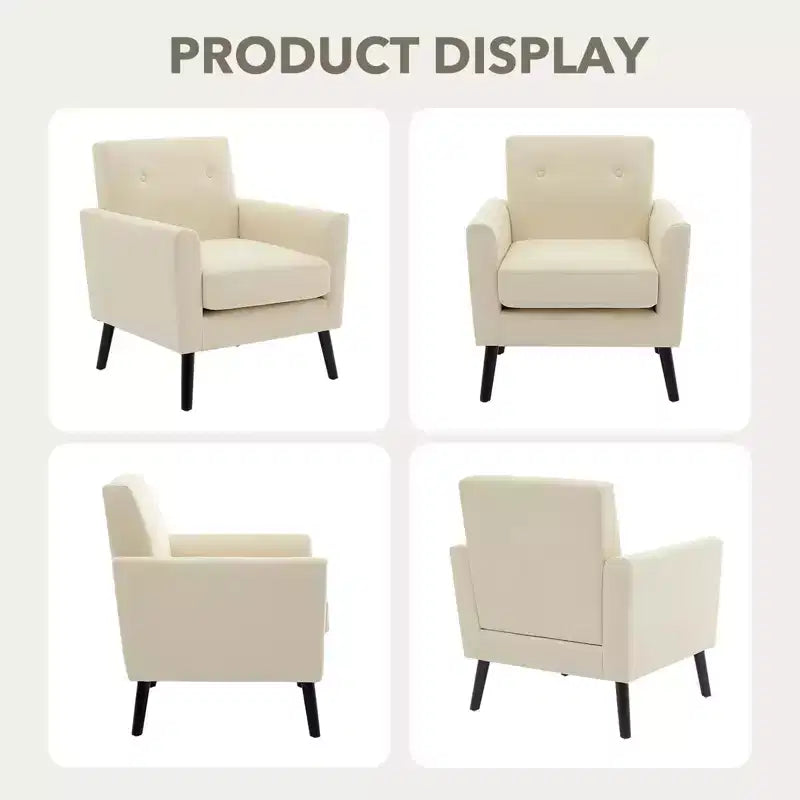 Fauteuil d'appoint rembourré beige/gris avec pieds en bois, une place