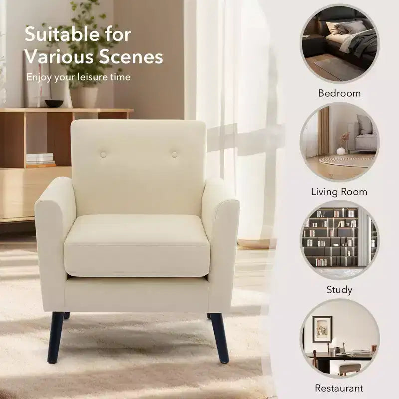 Fauteuil d'appoint rembourré beige/gris avec pieds en bois, une place