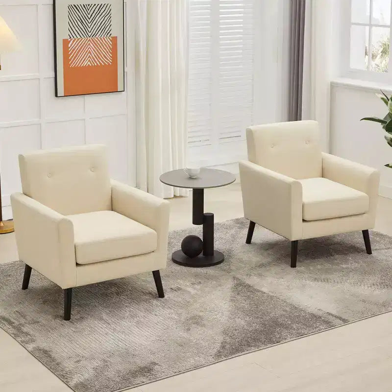 Fauteuil d'appoint rembourré beige/gris avec pieds en bois, une place