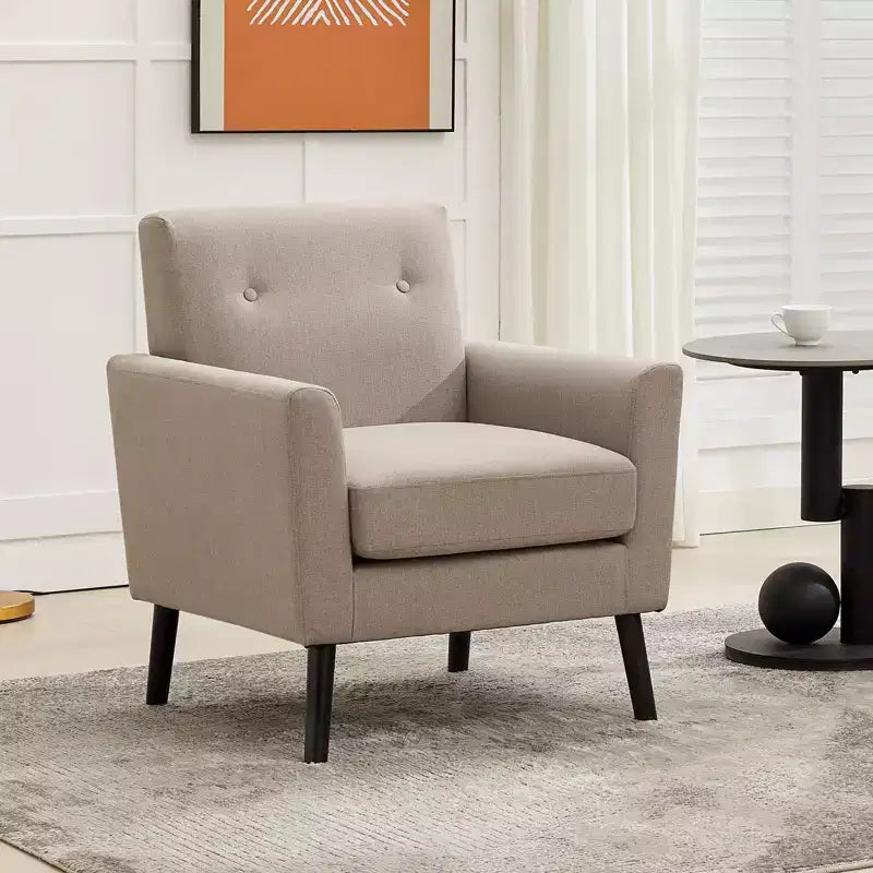 Fauteuil d'appoint rembourré beige/gris avec pieds en bois, une place
