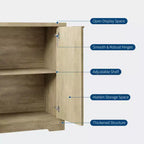 Buffet en Bois Naturel Cannelé avec 2 Portes et Étagères Réglables, Style Mid-Century