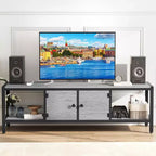Meuble TV industriel gris et noir avec rangement, convient aux téléviseurs jusqu'à 65 po