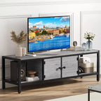 Meuble TV industriel gris et noir avec rangement, convient aux téléviseurs jusqu'à 65 po