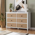 Commode en bois 6 tiroirs – Panneau cannelé, Bois mort / Couleur bois, Simple