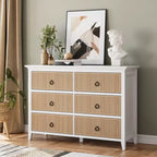 Commode en bois 6 tiroirs – Panneau cannelé, Bois mort / Couleur bois, Simple
