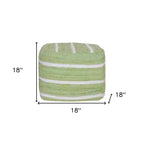 Repose-pieds/pouf ottoman cube rayé vert et blanc en coton pour une personne, 45,7 x 45,7 x 45,7 cm
