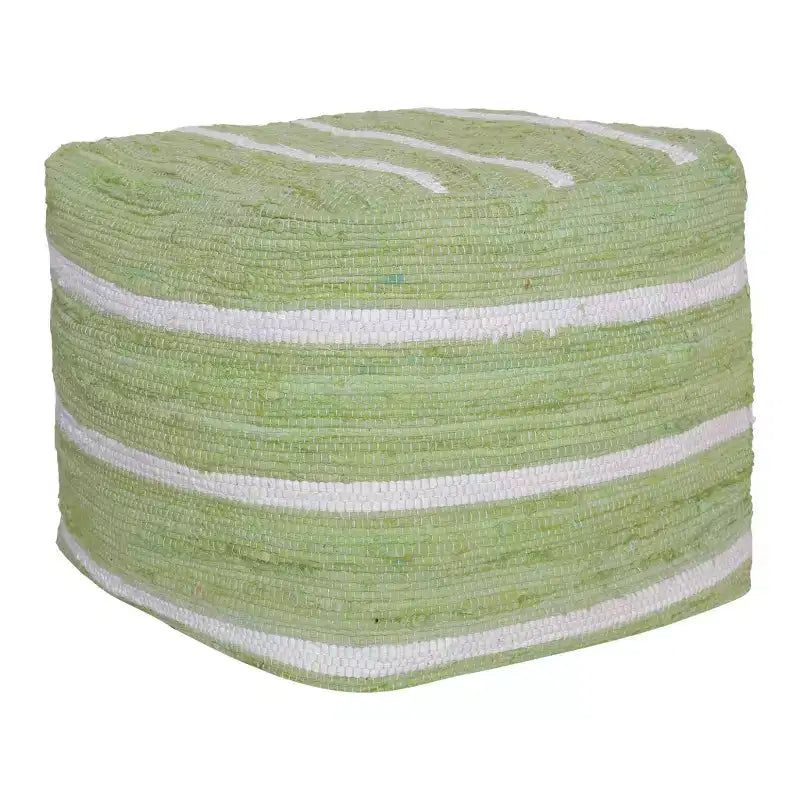 Repose-pieds/pouf ottoman cube rayé vert et blanc en coton pour une personne, 45,7 x 45,7 x 45,7 cm