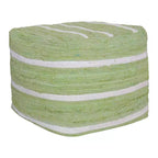 Repose-pieds/pouf ottoman cube rayé vert et blanc en coton pour une personne, 45,7 x 45,7 x 45,7 cm