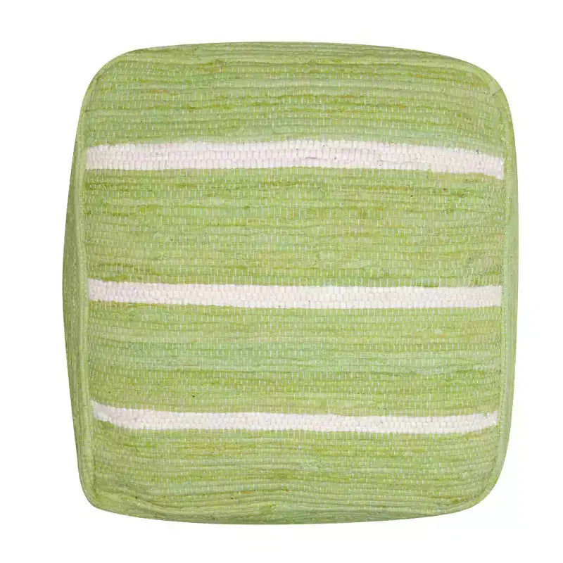 Repose-pieds/pouf ottoman cube rayé vert et blanc en coton pour une personne, 45,7 x 45,7 x 45,7 cm