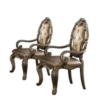 HomeRoots Set of Two Tufted Oak Upholstered Faux Leather And Solid Wood Dining Arm Chairs