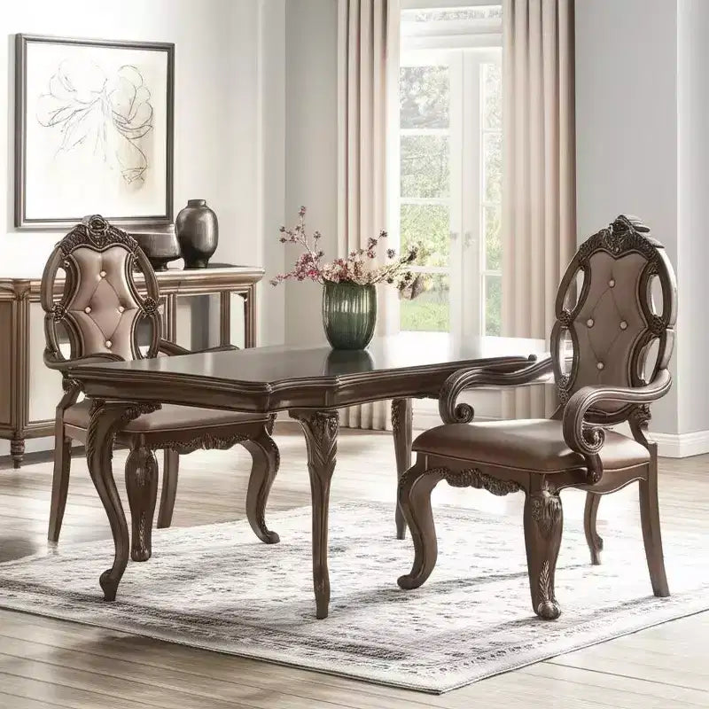 Chaise de salle à manger en similicuir touffeté et en chêne avec accoudoirs, lot de 2