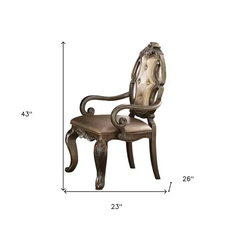 Chaise de salle à manger en similicuir touffeté et en chêne avec accoudoirs, lot de 2