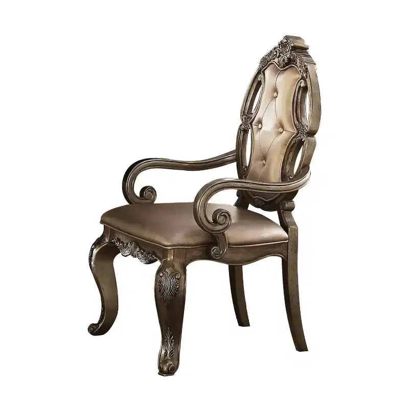Chaise de salle à manger en similicuir touffeté et en chêne avec accoudoirs, lot de 2