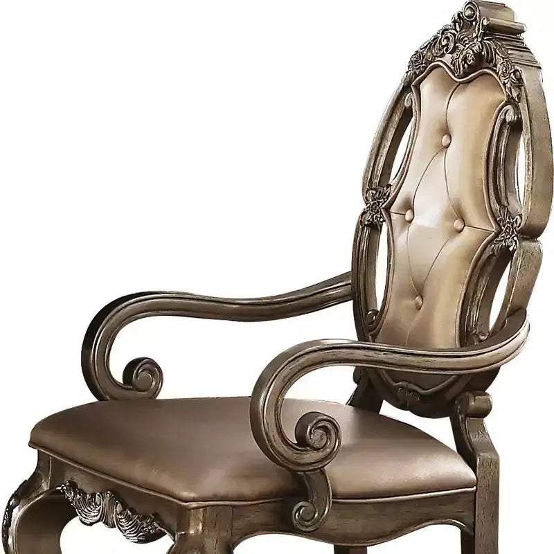 Chaise de salle à manger en similicuir touffeté et en chêne avec accoudoirs, lot de 2
