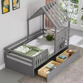Twin Bed Frames with Roof and Window, Kids Twin Size House Bed with Storage Drawers and Guardrails for Girls & Boys