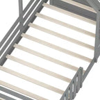 Lit cabane simple avec tiroirs de rangement, barrières de sécurité et étagère de fenêtre – Bois naturel, 1 enfant