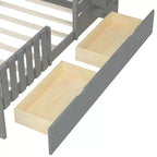Lit cabane simple avec tiroirs de rangement, barrières de sécurité et étagère de fenêtre – Bois naturel, 1 enfant