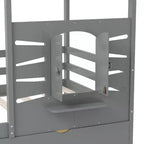 Lit cabane simple avec tiroirs de rangement, barrières de sécurité et étagère de fenêtre – Bois naturel, 1 enfant