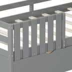 Lit cabane simple avec tiroirs de rangement, barrières de sécurité et étagère de fenêtre – Bois naturel, 1 enfant