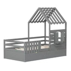 Lit cabane simple avec tiroirs de rangement, barrières de sécurité et étagère de fenêtre – Bois naturel, 1 enfant