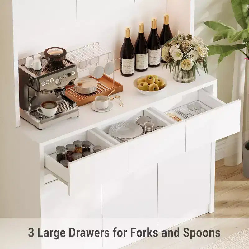Garde-manger de cuisine 6 portes gris/blanc avec lumières LED et prises de courant