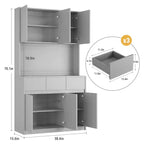 Garde-manger de cuisine 6 portes gris/blanc avec lumières LED et prises de courant