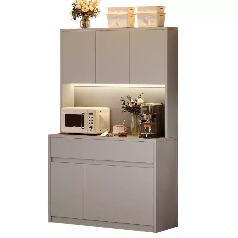 Led Lights, Power Outlets, Modern Kitchen Pantry Cabinet, Adjustable Shelves,