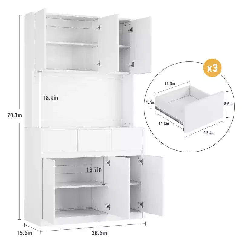 Garde-manger de cuisine 6 portes gris/blanc avec lumières LED et prises de courant
