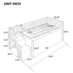 Lit mezzanine jumeau blanc avec toboggan et escalier pour 1 personne