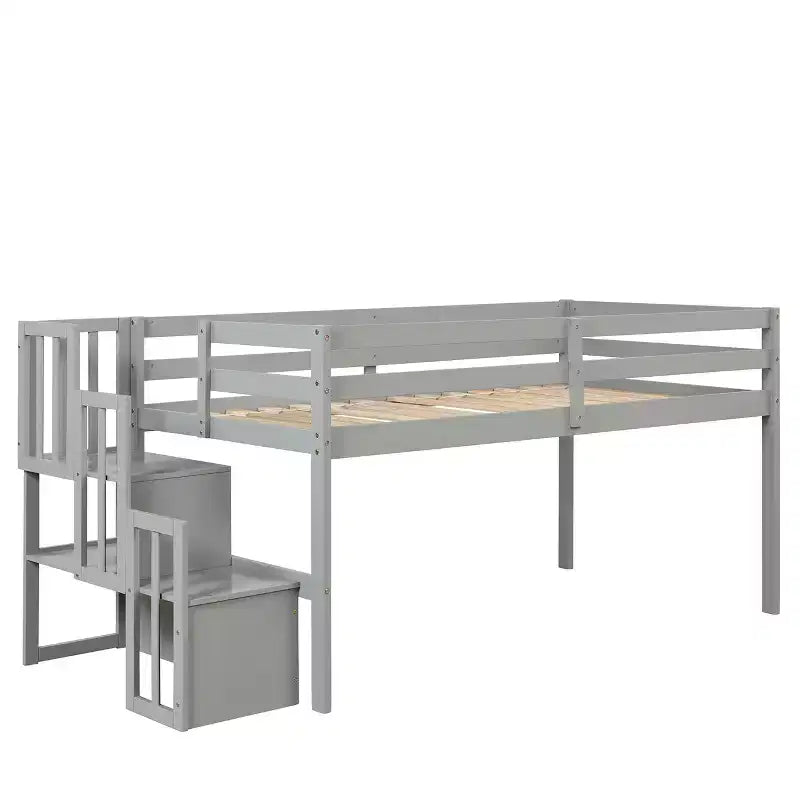 Lit mezzanine jumeau blanc avec toboggan et escalier pour 1 personne