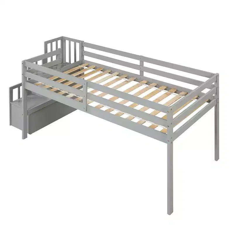 Lit mezzanine jumeau blanc avec toboggan et escalier pour 1 personne