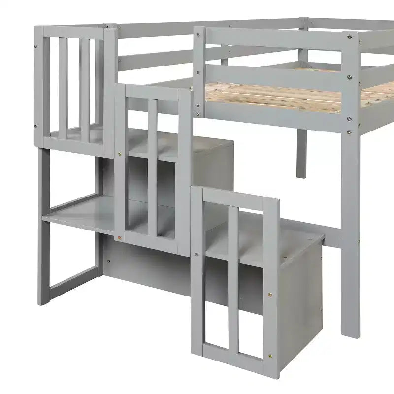 Lit mezzanine jumeau blanc avec toboggan et escalier pour 1 personne