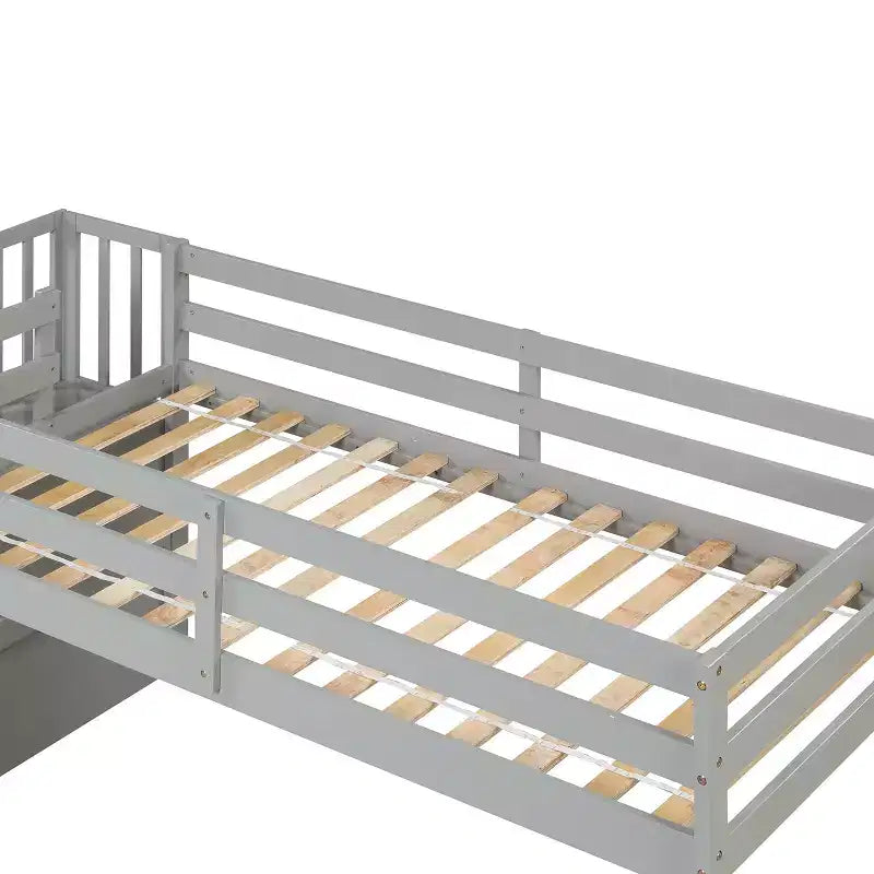 Lit mezzanine jumeau blanc avec toboggan et escalier pour 1 personne