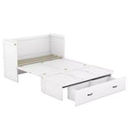 Lit armoire escamotable blanc avec ports USB et tiroirs de rangement, 2-en-1, pour 1 personne