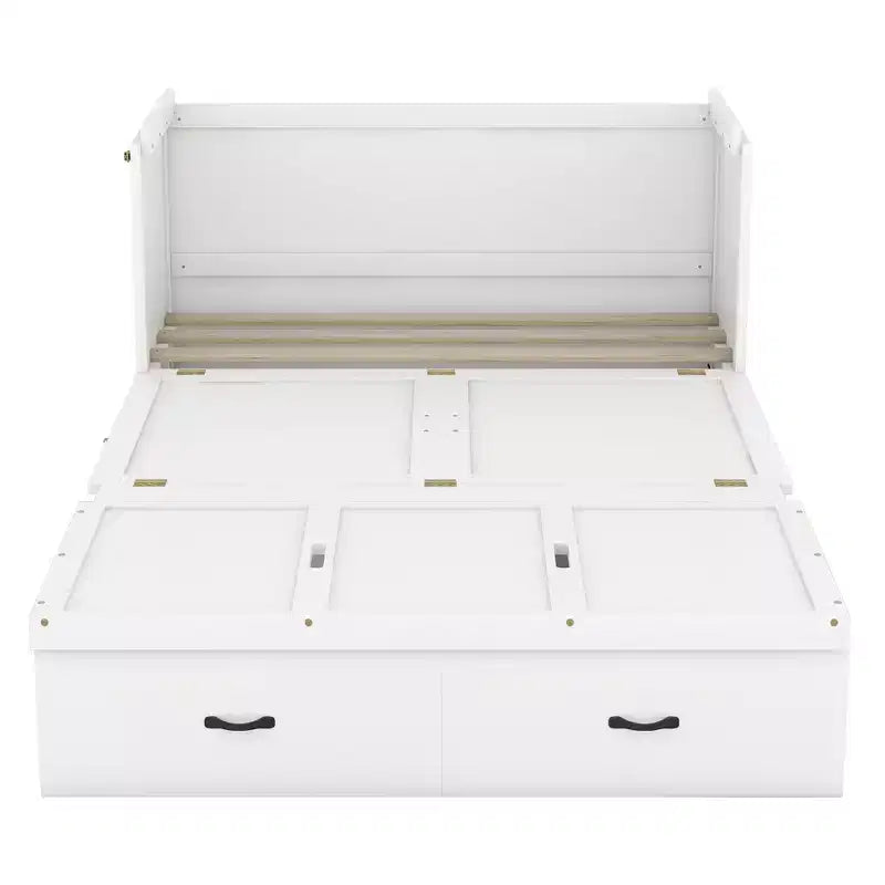 Lit armoire escamotable blanc avec ports USB et tiroirs de rangement, 2-en-1, pour 1 personne