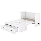 Lit armoire escamotable blanc avec ports USB et tiroirs de rangement, 2-en-1, pour 1 personne