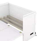 Lit armoire escamotable blanc avec ports USB et tiroirs de rangement, 2-en-1, pour 1 personne