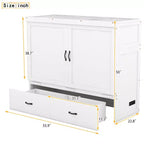 Lit armoire escamotable blanc avec ports USB et tiroirs de rangement, 2-en-1, pour 1 personne