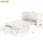 Lit armoire escamotable blanc avec ports USB et tiroirs de rangement, 2-en-1, pour 1 personne