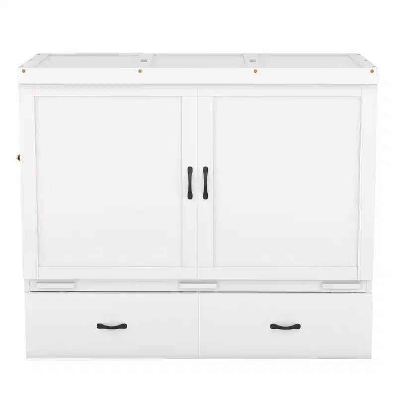 Lit armoire escamotable blanc avec ports USB et tiroirs de rangement, 2-en-1, pour 1 personne