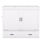 Lit armoire escamotable blanc avec ports USB et tiroirs de rangement, 2-en-1, pour 1 personne