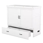 Lit armoire escamotable blanc avec ports USB et tiroirs de rangement, 2-en-1, pour 1 personne