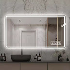 Miroir de salle de bain LED en aluminium argenté de 48 po, simple, anti-buée, 3 températures de couleur