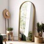 Miroir pleine longueur Arche dorée, cadre en aluminium, autoportant, utilisation multi-personnes