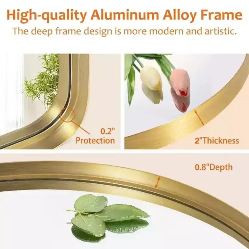 Miroir pleine longueur Arche dorée, cadre en aluminium, autoportant, utilisation multi-personnes