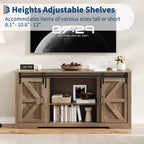 Meuble TV Noyer avec Portes Coulissantes Type Grange & 4 Tiroirs, Convient aux TV jusqu'à 70"