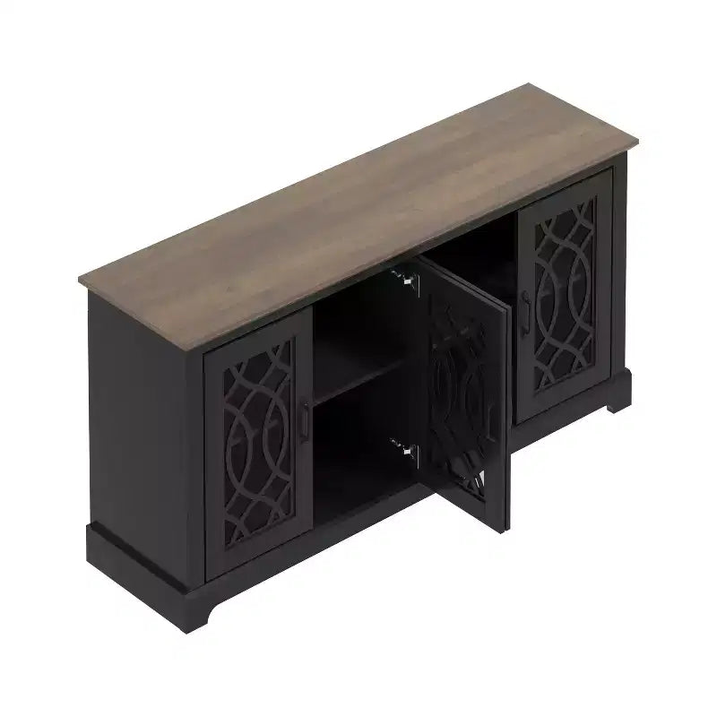 Meuble TV noir avec rangement à porte découpée, pour 1 téléviseur jusqu'à 65 po
