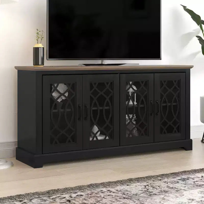 Meuble TV noir avec rangement à porte découpée, pour 1 téléviseur jusqu'à 65 po
