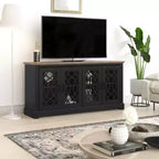 Meuble TV noir avec rangement à porte découpée, pour 1 téléviseur jusqu'à 65 po