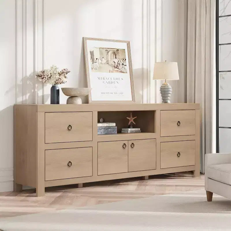 Meuble TV de ferme marron avec rangement, compatible avec les téléviseurs jusqu'à 80", assemblage par 2 personnes